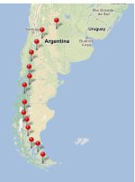 Landkarte: Ccordoba bis Ushuaia